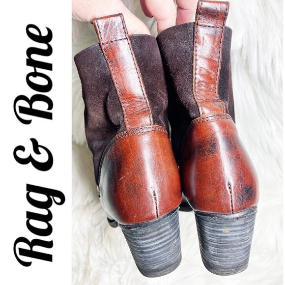 RAG & BONE Mercer II Suede Handmade Antiqued Leather Burgundy Booties, Size 37 - Picture 7 of 12